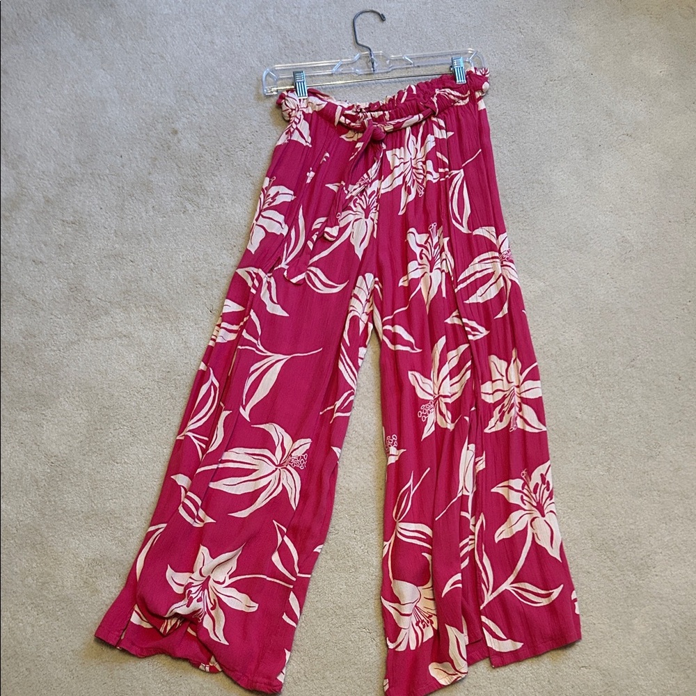 Angie Pink Floral Wide Leg Pants